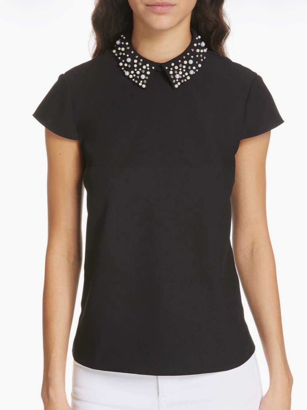 Ted Baker Jaylen Embellished Pearl Collar Black Top
